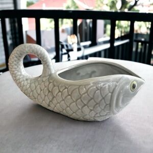 UNIQUE RARE! Light Gray COLOR KOI FISH GRAVY BOWL/ PITCHER